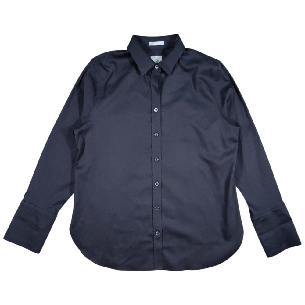 Chico's No-Iron Stretch Shirt Women 0/4 Black Long Sleeve Button Up Career Chic